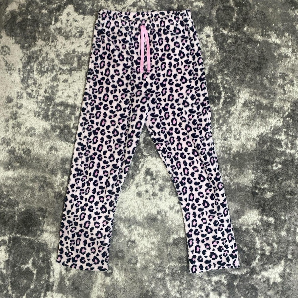 Pink and black leopard print pajama pants